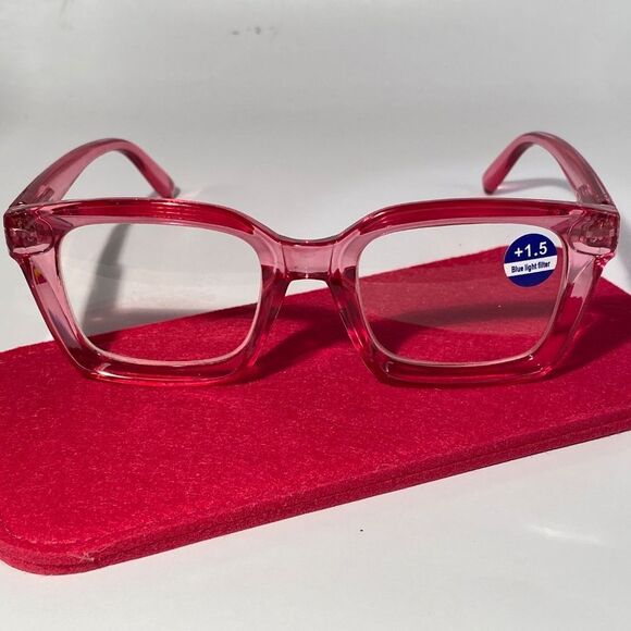 1554 Claudia Square Concave 1.5 NEW Pink Reading Glasses Blue Light Filter - Picture 3 of 9